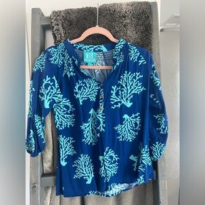 Blue Coral Print Women's Top